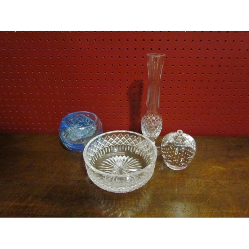 4070 - A Waterford crystal vase 24cm tall, Stuart crystal bowl 15cm diameter, apple paperweight and a star ... 