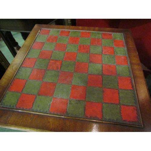 4125 - A mahogany single drawer side table with chess board top, 60cm tall x 51cm squared