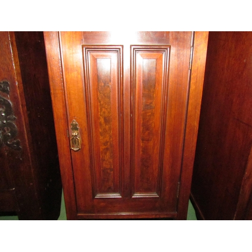 4133 - A late Victorian walnut bedside cabinet with raised arch back over a single door with turned brass h... 