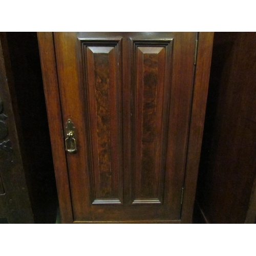 4133 - A late Victorian walnut bedside cabinet with raised arch back over a single door with turned brass h... 