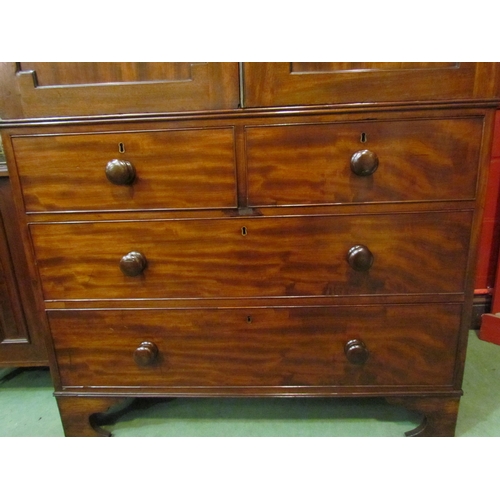 4134 - A Regency mahogany linen press with black line inlay, the two door and three tray interior with key ... 