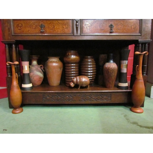 4144 - A collection of wooden vases, pots, hippo figure etc.