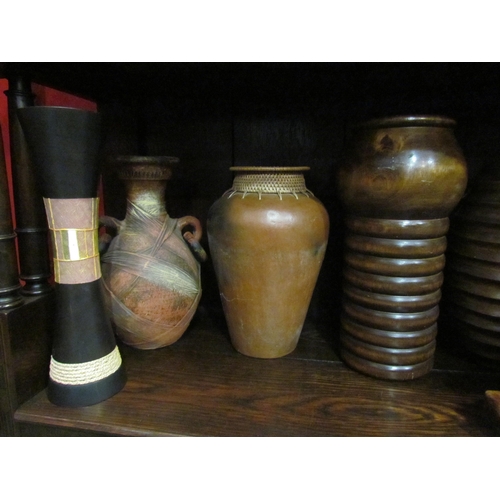 4144 - A collection of wooden vases, pots, hippo figure etc.