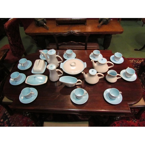 4170 - An assortment of Poole twin tone pale blue and grey table wares including lidded tureen, cups and sa... 