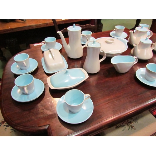 4170 - An assortment of Poole twin tone pale blue and grey table wares including lidded tureen, cups and sa... 