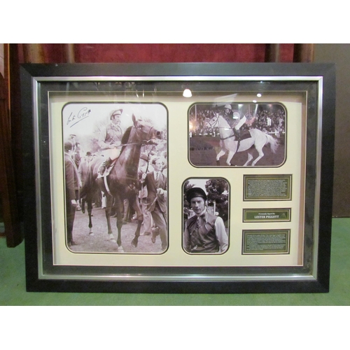 4192 - A photographic print signed by Lester Piggott.  Framed and glazed.  Overall size 57cm x 71.5cm