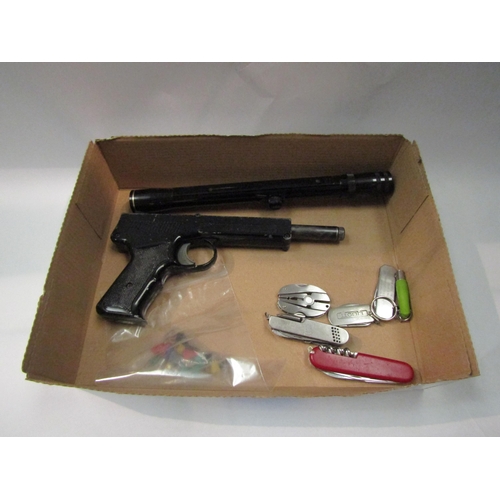 4316 - A Diana SP50 .177 air pistol with darts/pellets, a BSA 4x20 scope and various pocket knives includin... 