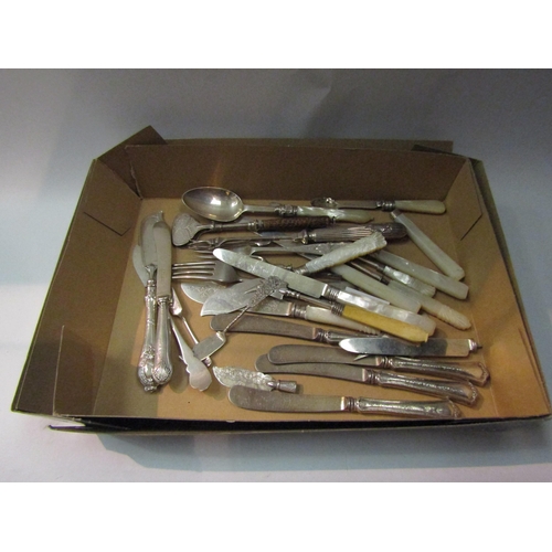 4346 - A mixed group of silver and plated butter knives, etc