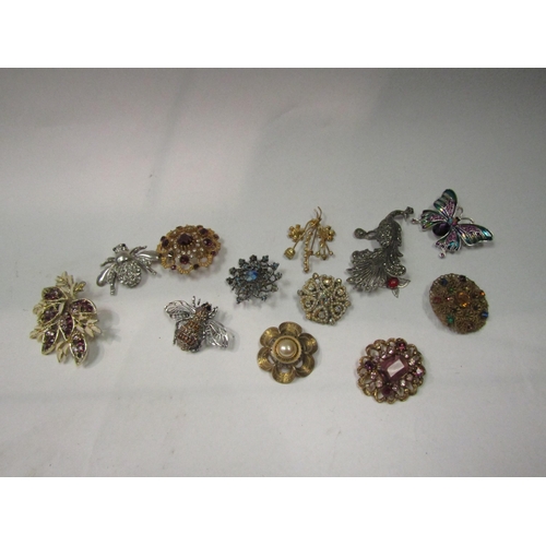 4349 - Costume jewellery brooches, including Butterfly, Bees, Marcasite Peacock, Flowers, etc