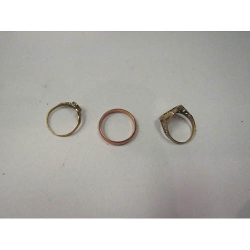 4351 - Three 9ct gold rings one set with 1865  Maximiliano I de México coin which was traditional as a wedd... 