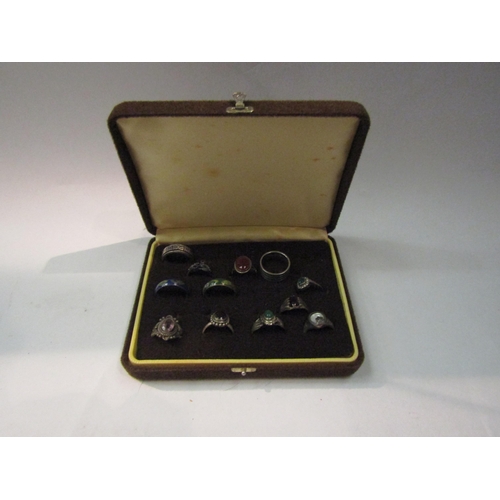 4358 - A ring box containing 12 rings mostly stamped 925 with two cloisonne examples    (E) £30-40