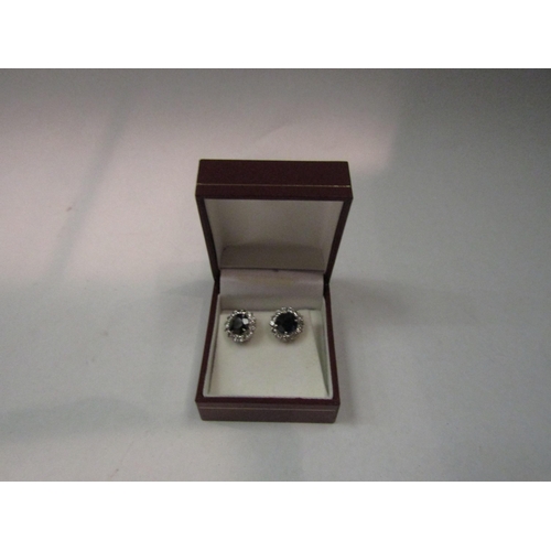 4360 - A pair of white and blue sapphire cluster earrings for pierced ears, unmarked, 6.1g