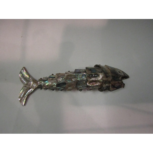 4374 - A mid Century Mexican abalone shell articulated fish, 21cm long