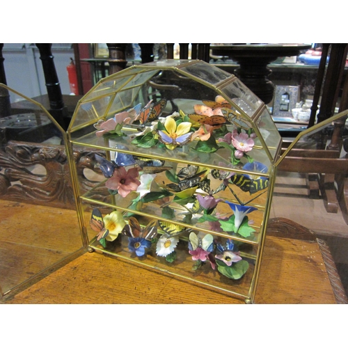 4200 - A collection of fifteen Franklin Porcelain butterflies in display case