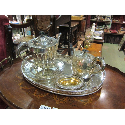 4206 - A quantity of silver plated wares including galleried tray and teapot