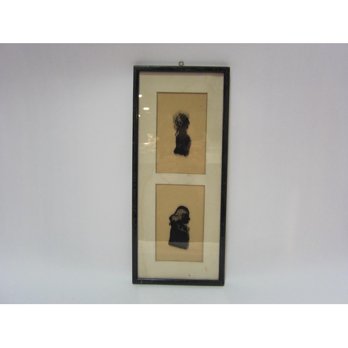 4260 - Two late Georgian side profile silhouettes depicting lady and gent, framed and glazed as one, 13cm x... 