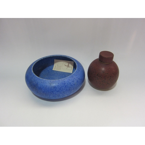 4261 - A Derek Hann Studio Pottery ginger jar together with a mottled blue Doulton bowl with pencil notes t... 