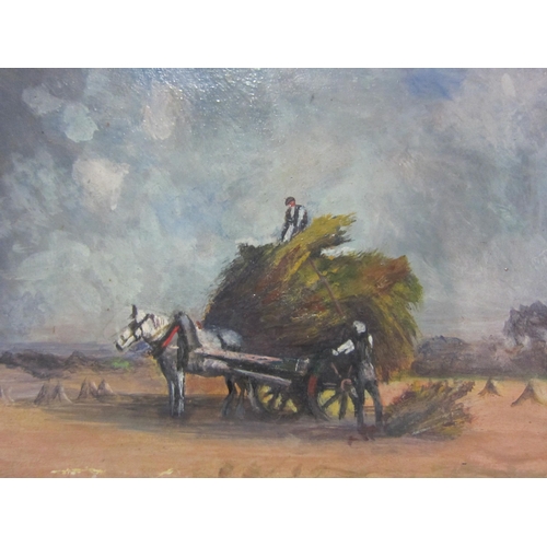 4272 - E.A. McCarthy; Two oil on boards depicting horse and cart and haymaking scenes, signed lower left, g... 