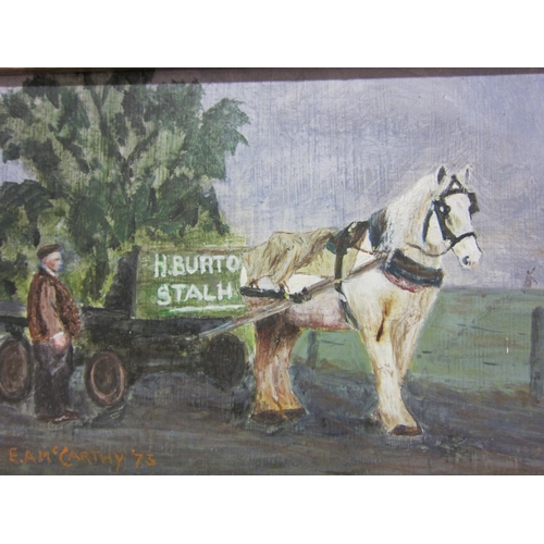 4272 - E.A. McCarthy; Two oil on boards depicting horse and cart and haymaking scenes, signed lower left, g... 