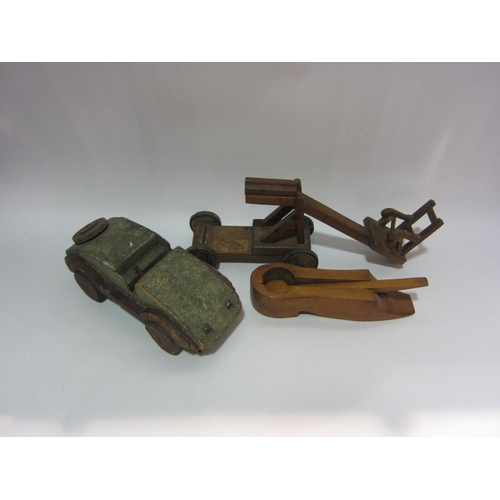 4292 - Three wooden toys; catapult, car, etc    (E) £10-20