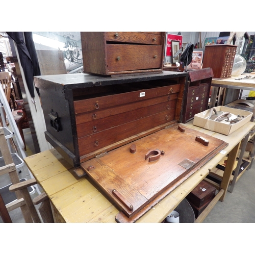 2082 - A Victorian painted tool box with fitted drawers