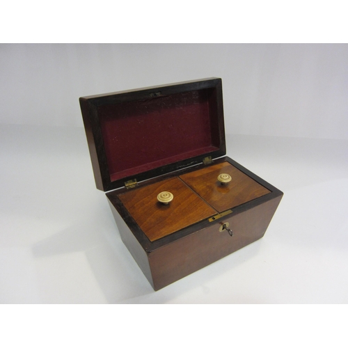 4006 - A mahogany sarcophagus tea caddy with key