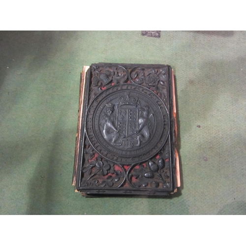 4055 - Two boxes of leather bindings and other assorted books, including 1854 coinage volume with decorativ... 