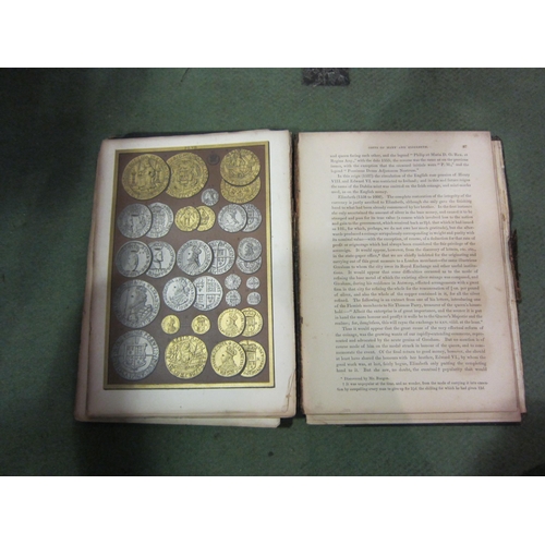 4055 - Two boxes of leather bindings and other assorted books, including 1854 coinage volume with decorativ... 