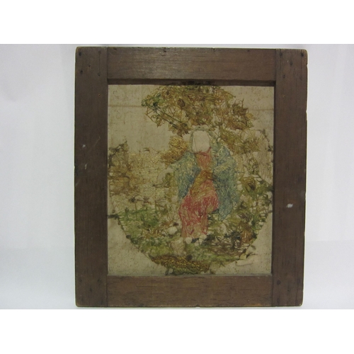 4174 - An oval silk tapestry picture of gentleman seated under tree, 30cm x 26cm image size, a/f   (E) £15-... 