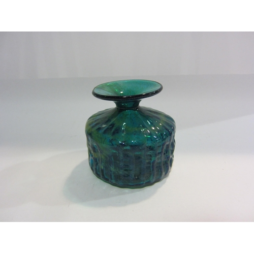 4392 - A Mdina glass vase of squat form, green / blue tones, 12.5cm tall approximately