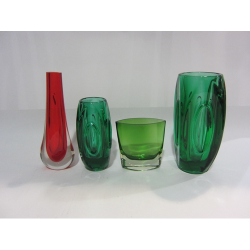 4394 - A collection of mainly green Art Glass; bullet vases, Whitefriars 