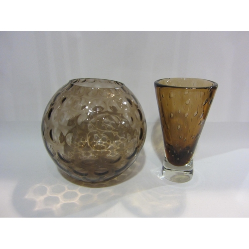 4407 - A Milan Metalak Harrachov vase, 24cm tall, together with a large round olive brown Art Glass vase (2... 