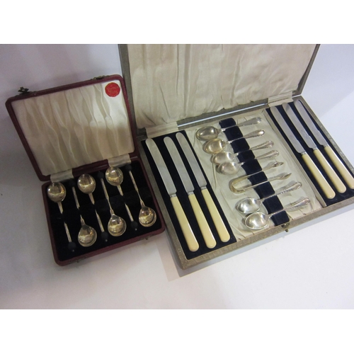 4419 - Four cased plated cutlery sets including coffee bean spoons and fish knives and forks