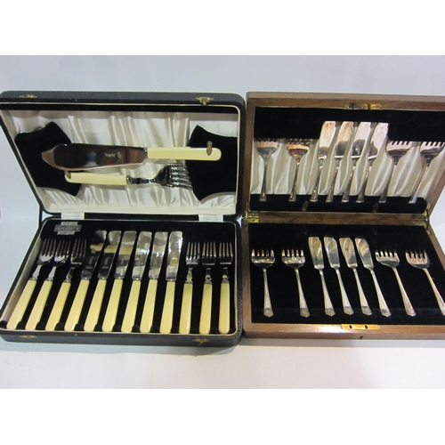 4419 - Four cased plated cutlery sets including coffee bean spoons and fish knives and forks