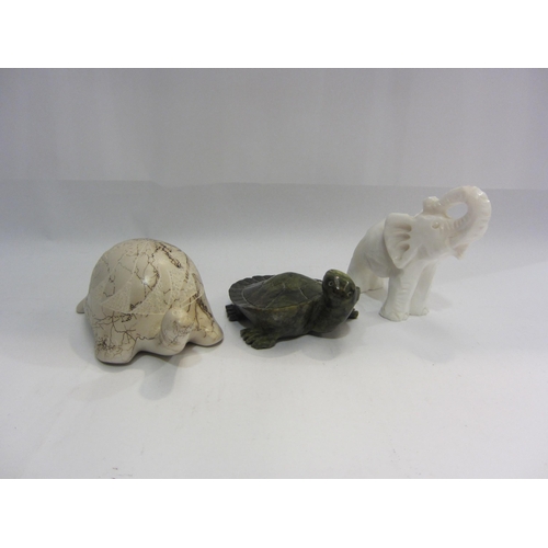 4439 - A carved stone turtle and elephant together with another (3)             (E) £10-20