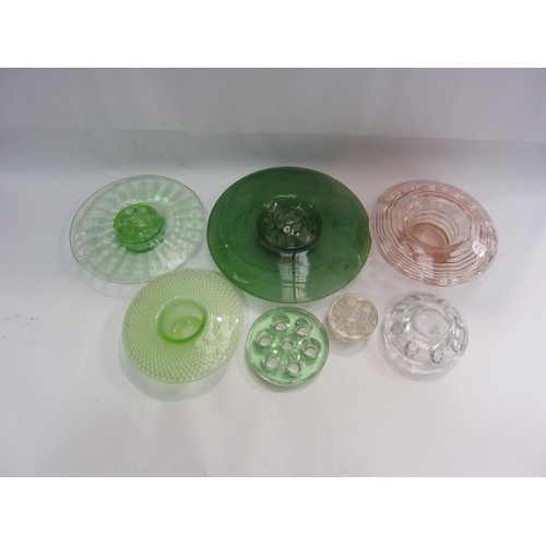 4440 - Four 1930's green glass rose bowls together with three other examples (7)