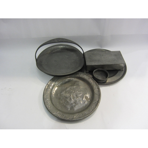 4444 - A group of pewter wares including Tudric handled basket (5)