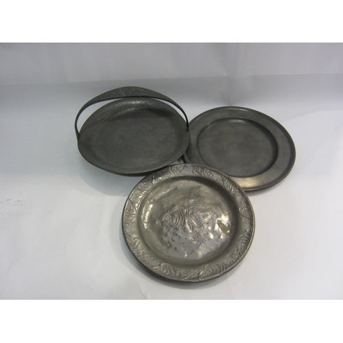 4444 - A group of pewter wares including Tudric handled basket (5)