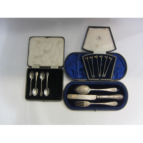 4454 - Four cased part and full cutlery sets including three piece christening set, teaspoons etc