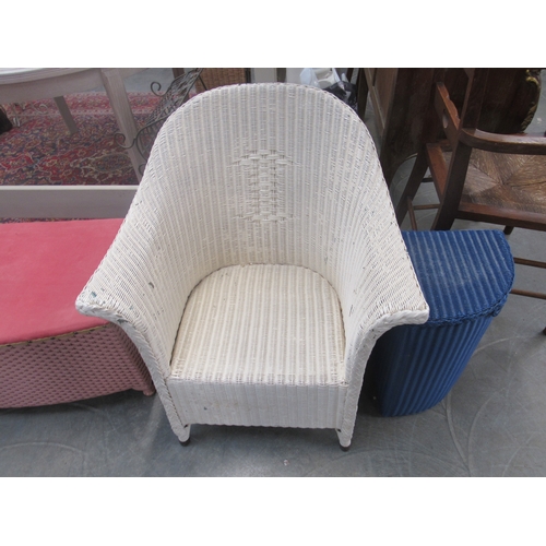 2251 - A Lloyd Loom chair, ottoman and corner basket         (R)     £0