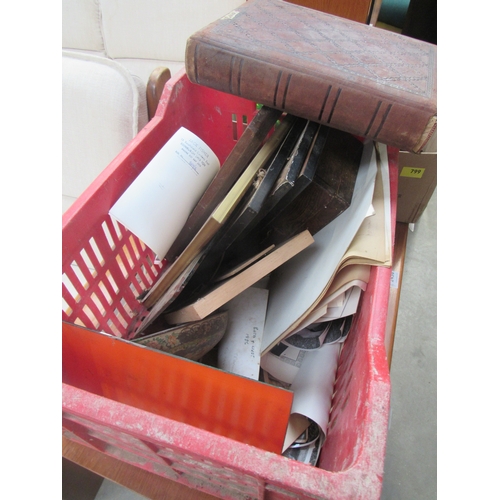 2431 - A box of prints and documents including a photo album, together with another box of misc.