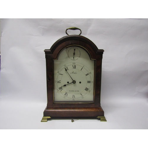 8068 - A Georgian mahogany bracket clock, Baker Tamworth, with arch white dial and Roman numerals, also out... 