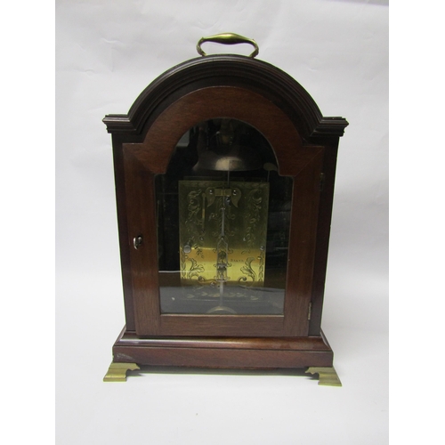 8068 - A Georgian mahogany bracket clock, Baker Tamworth, with arch white dial and Roman numerals, also out... 