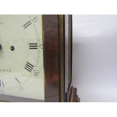 8068 - A Georgian mahogany bracket clock, Baker Tamworth, with arch white dial and Roman numerals, also out... 