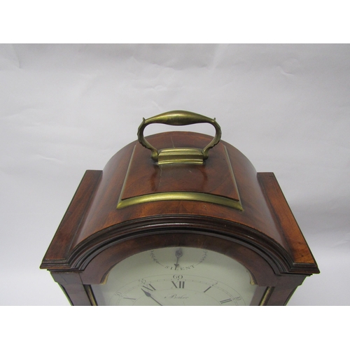 8068 - A Georgian mahogany bracket clock, Baker Tamworth, with arch white dial and Roman numerals, also out... 