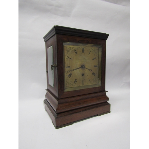 8049 - A mid 19th Century rosewood Archibald Haswell London bracket clock, brass dial with black Roman nume... 