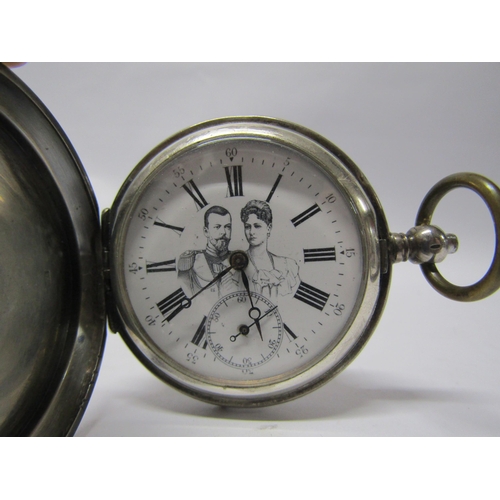 8098 - A Russian silver pocket watch awarded to Russian rifle shooters with Tsar Nicholas and Feodorovna de... 