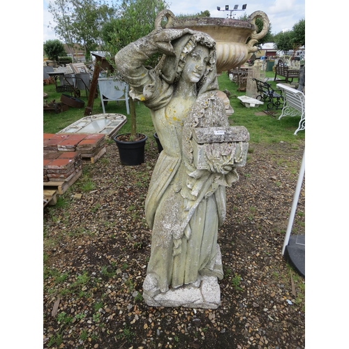 9059 - A weathered composition statue of a maiden with treasure chest, 55