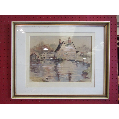 1089 - ELMER: A watercolour of cottage by pond, signed lower left, framed and glazed, 23cm x 31cm image siz... 