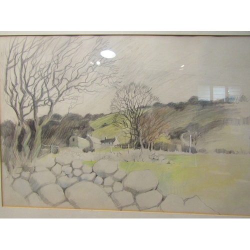 1152 - An artist landscape study of farm on a hill, unsigned, framed and glazed, 35cm x 54cm image size  (C... 